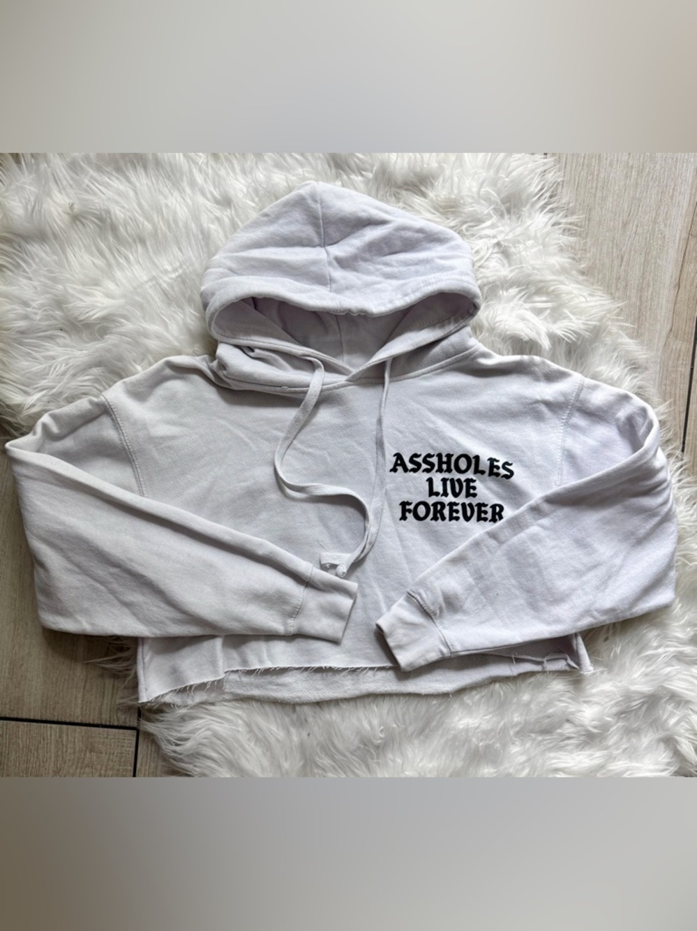 A**HOLES LIVE FOREVER Cropped White Hoodie